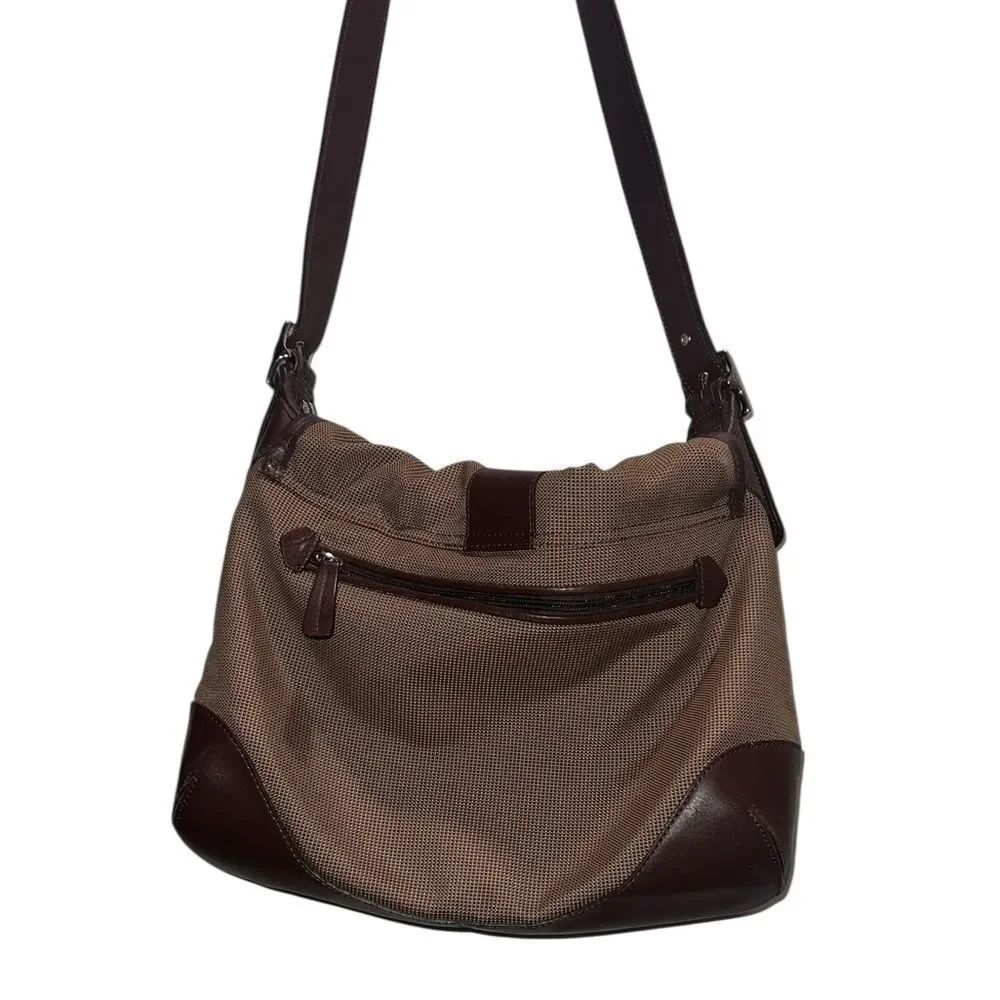 L.L. Bean Brown Canvas & Leather Hobo Shoulder Bag Adjustable Strap